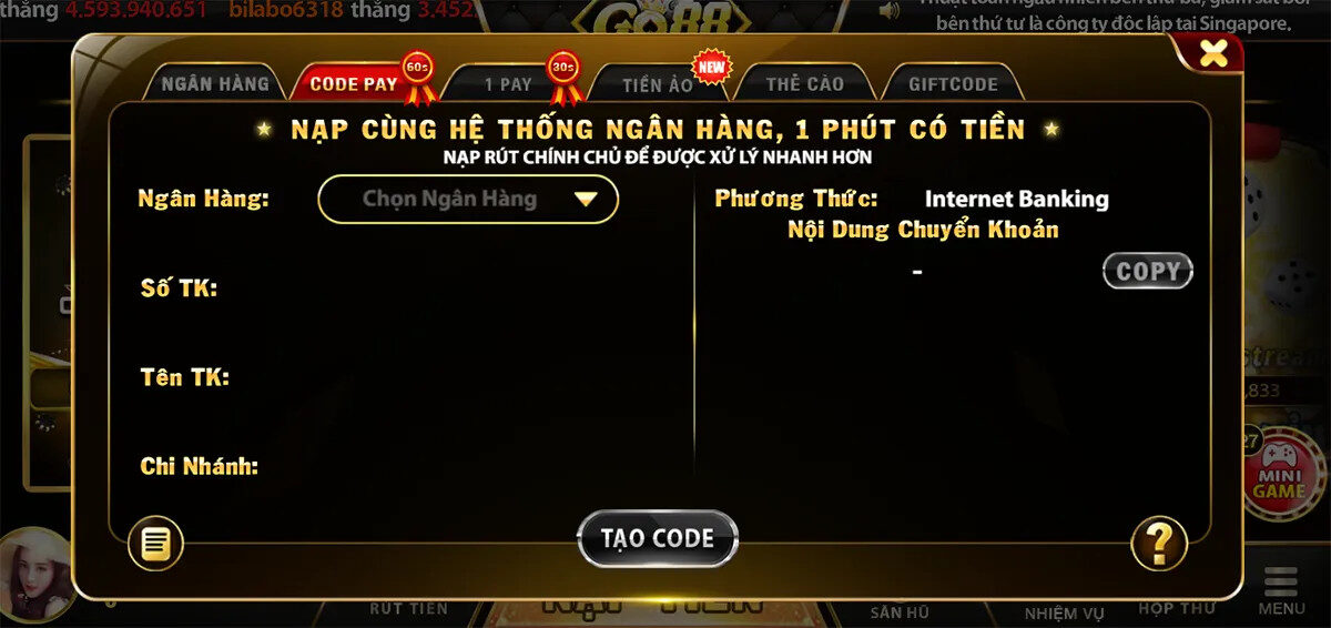 Nạp tiền tại Qbinh